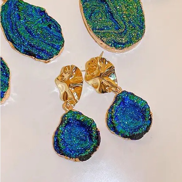 ◾️Volcanic Rock Earring (blue gold) - Picture 4 of 4